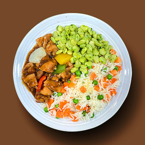 Kung Pao Chicken with Stir-fry Rice Medley and Citrus-Cilantro Baby Lime Bean