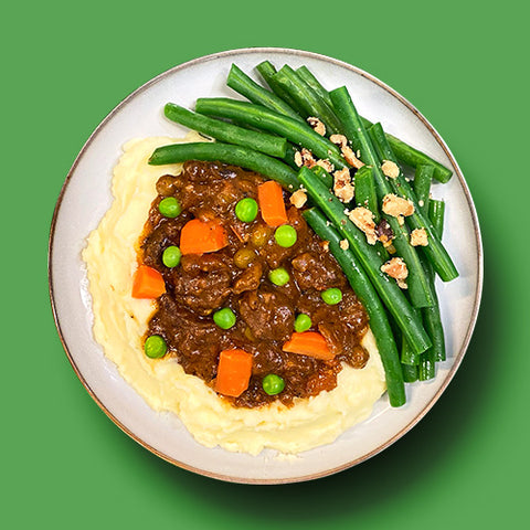 Boeuf Bourguignon with Mashed Potato and Green Beans with Walnuts