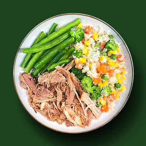 Pulled Pork with Rich Cauliflower Rice and Fresh Green Beans